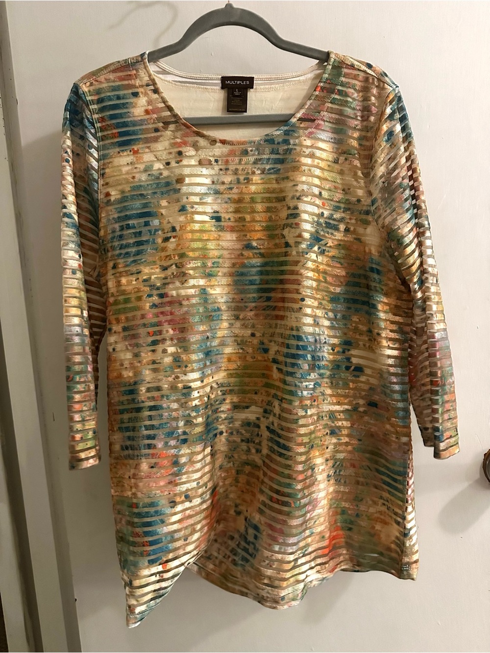 Multiples Gold-Multicolor Striped Scoop Neck Tunic